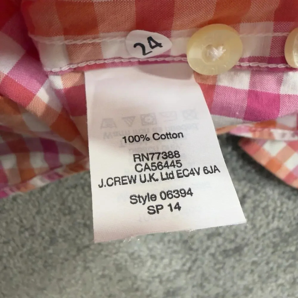 NWT J Crew Factory Mens Pink Orange Gingham Button Down Shirt Small‎ 100% Cotton